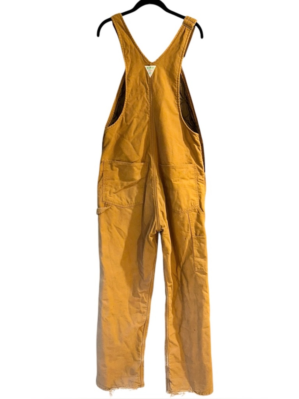 Vtg Y2K Thrashed Overalls Oshkosh Bgosh Vestbak Brown Quilted Utility Bibs 36x34 - Picture 3 of 16